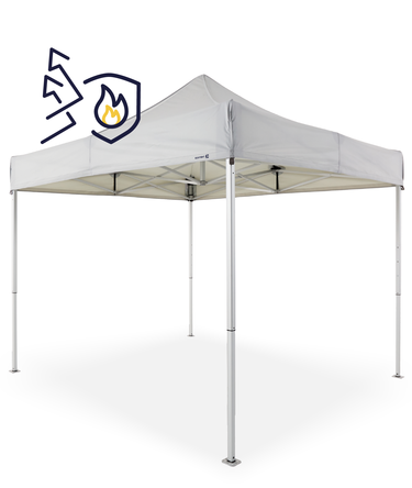 Product graphic of a fire-retardant Ecotent E1 pop up gazebo